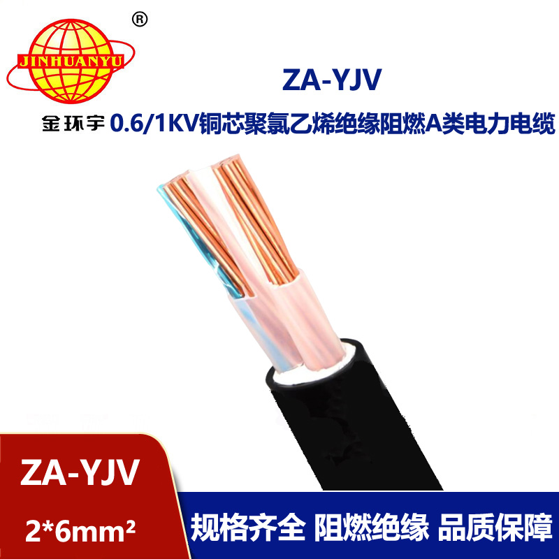 金環(huán)宇電線電纜 銅芯yjv電纜 ZA-YJV 2X6平方 阻燃電纜 低壓電力電纜