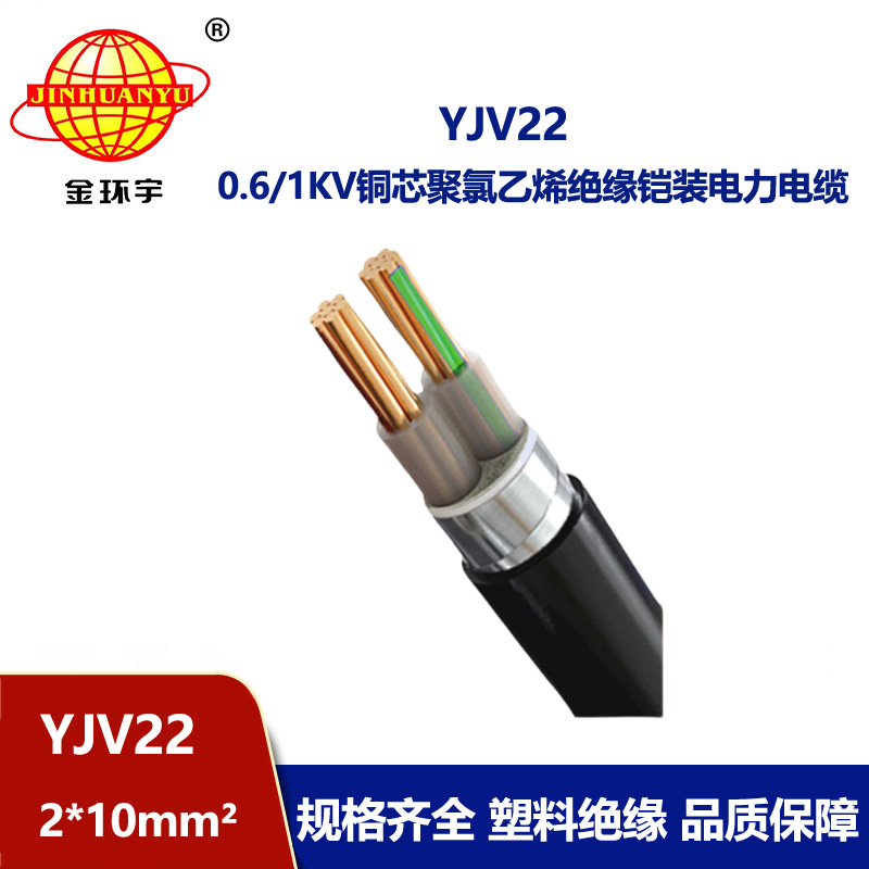 金環宇電線電纜 鋼帶鎧裝電纜 YJV22 2X10平方 銅芯電纜 定做